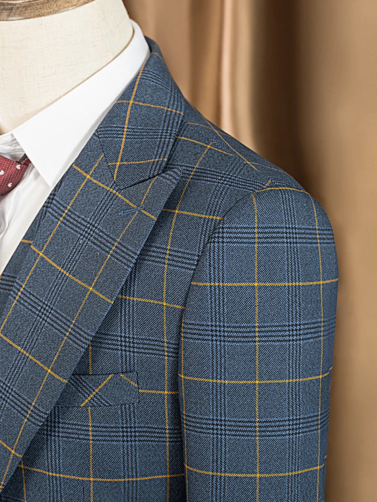 ST Cassy High Quality 3 Piece Checkered Suit Set Men Stylish Business Office Wedding Formal Outfit Full Elegant Man Suit
