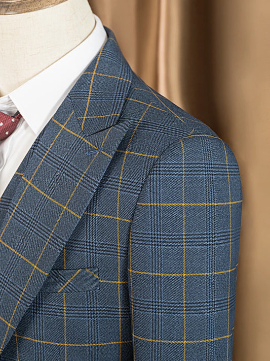 ST Cassy High Quality 3 Piece Checkered Suit Set Men Stylish Business Office Wedding Formal Outfit Full Elegant Man Suit