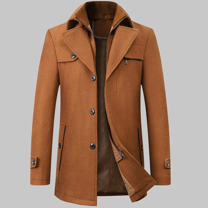 2026 High Quality Men's Wool Coat Medium Length Double Collar Winter Plus Cotton Thickened Wool Coat