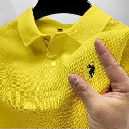 New Men's High-Quality Embroidered Logo Short-Sleeved Polo Shirt, Summer Fashion, Casual, Comfortable, Breathable T-Shirt Top