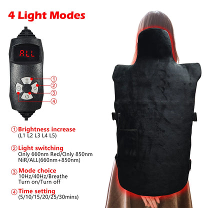 Red Light Therapy Vest for Back,Shoulder,Abdomen 660nm&850nm Infrared Light Therapy Pad Wearable Wrap Pain Relief Device