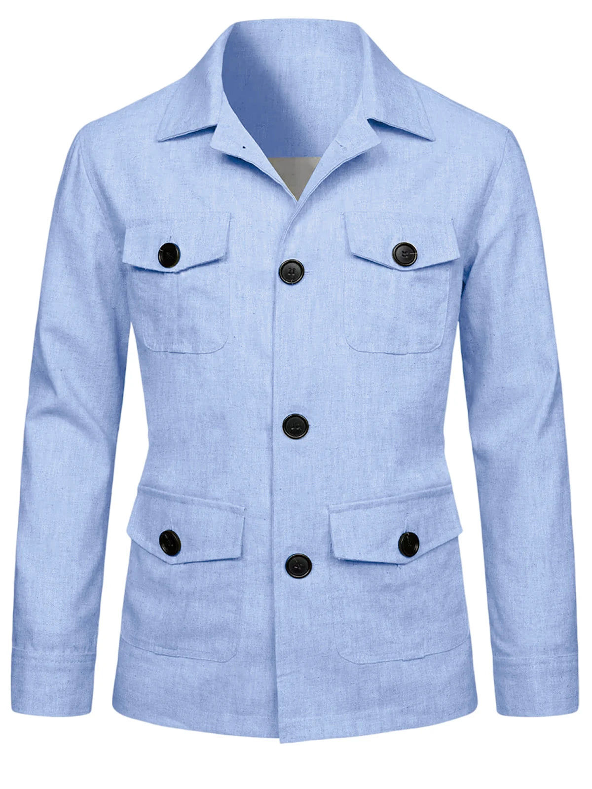 Men's Linen Blend Safari Jacket Retro British Style Multi-Pocket Workwear Coat Business Casual Suit Blazer for Spring Summer