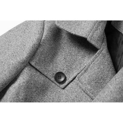 Gray Autumn Winter Men's Woolen Coat Jacket Mid-Length Double-Breasted with Belt British Style Large Size Windbreaker