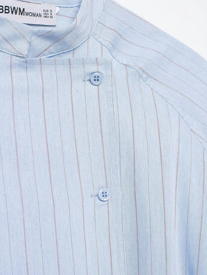 Women's Striped Shirt with Pocket New Spring Long Cuffed Sleeve O Neck Simple Women Shirt & Blouses Asymmetric Hem Female Tops