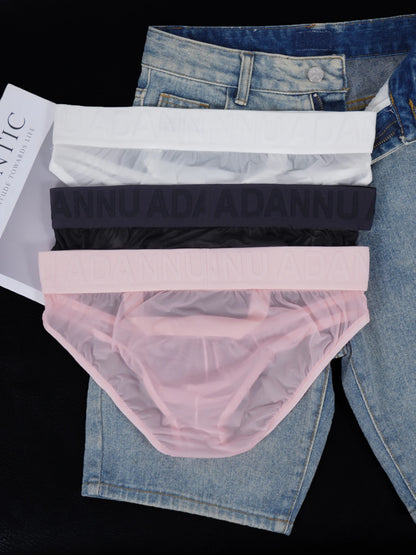 Men's Sexy See-Through Pouch Mini Tight Briefs Unique Crotch Cutout Ice Silk Cooling Underwear