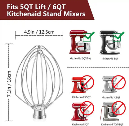 For Kitchenaid5 6 7 Quart Mixer Aid Attachment Parts AccessoriesStand Mixer Wire Whip& Dough Hook&Mixer Aid Paddle