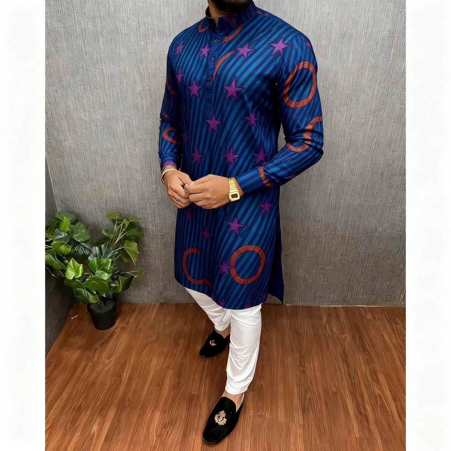 Men Digital Printed Kurta Vardha Regular Mandarin Collar Long Suitable Middle Eastern Tenue Marocaine Homme Men Muslim Clothing