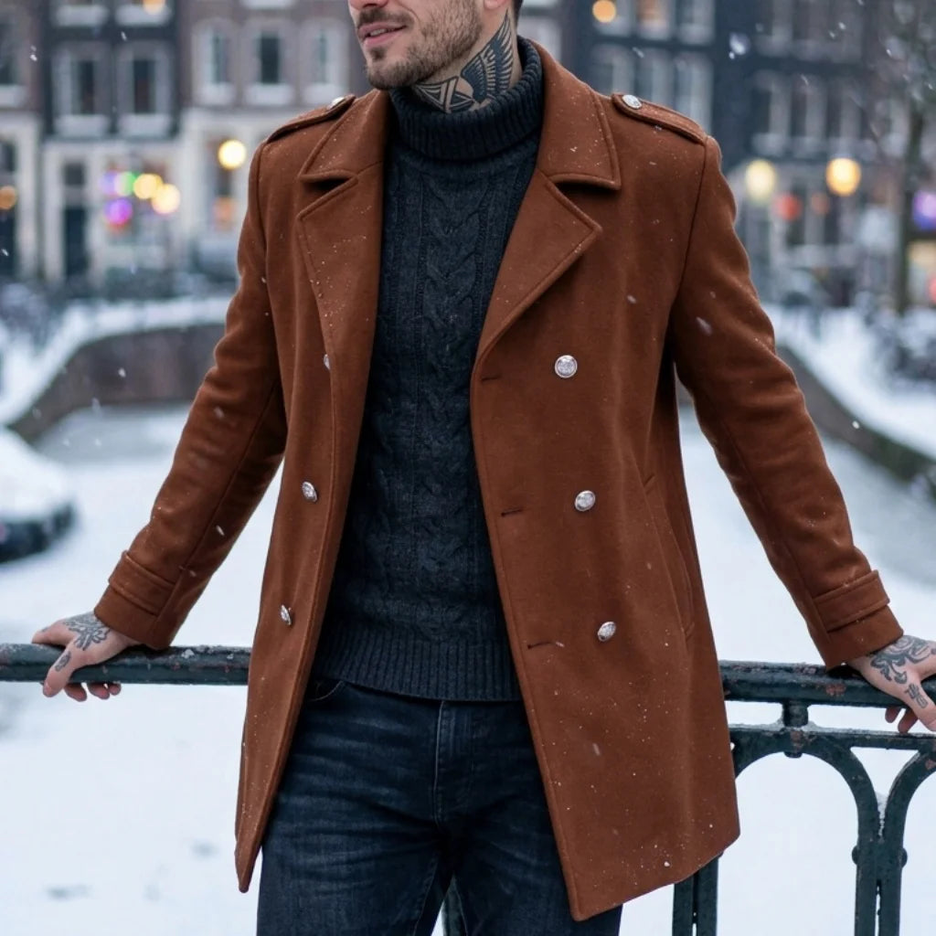 Winter Men's Double-Breasted Trench Coat | Warm & Windproof Overknee-Length Jacket | Casual to Business Streetwear Long Coat