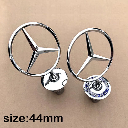 For Mercedes Benz 1pcs 44mm Metal Chrome Black Car Front Hood Emblem Bonnet Logo C E S Class W204 W212 W220 W210 W221 Accessorie