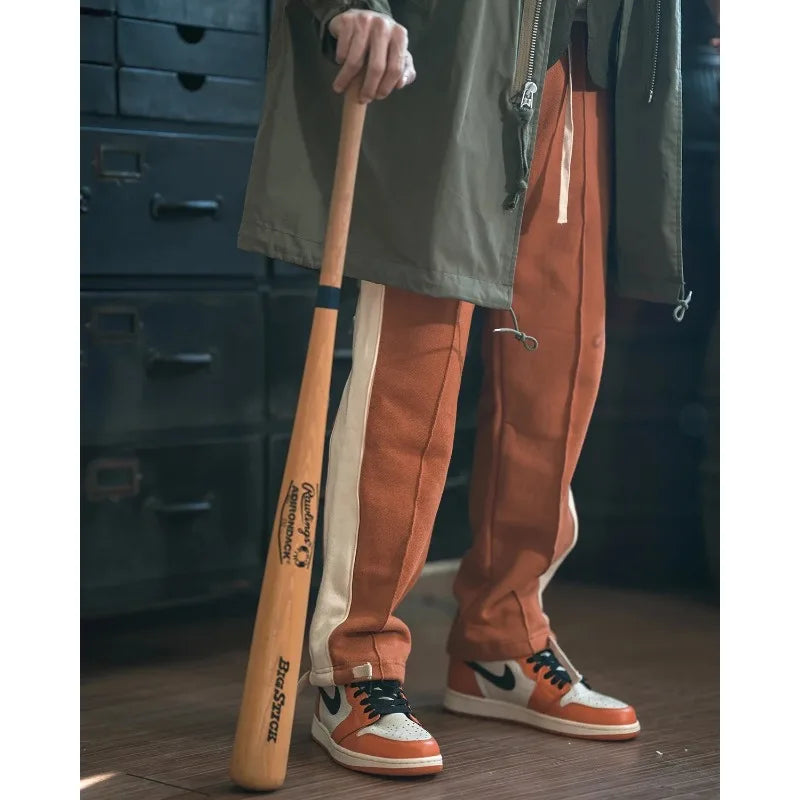 Non Stock 80s Old School Style Two-Tone Sweatpants Mens Cotton Jogging Trousers Streetwear Tracksuits