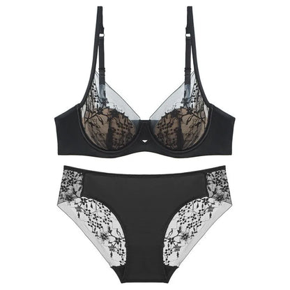 Luxury Women Lingerie Set Sexy Lace Embroidery Underwear French Thin Cup Push Up Bra Summer Mesh Breathable Intimates Bra Sets