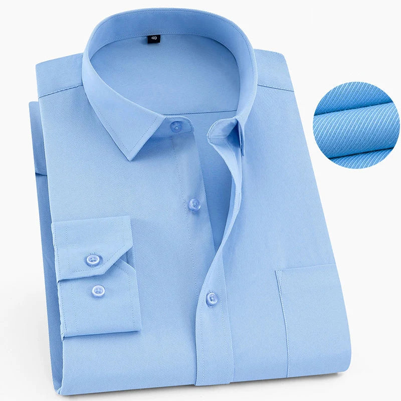 Men's Long Sleeved Classic Dress Shirt Spring Summer White Black Blue Pink Red Solid Chemise Homme Male Business Casual Shirts