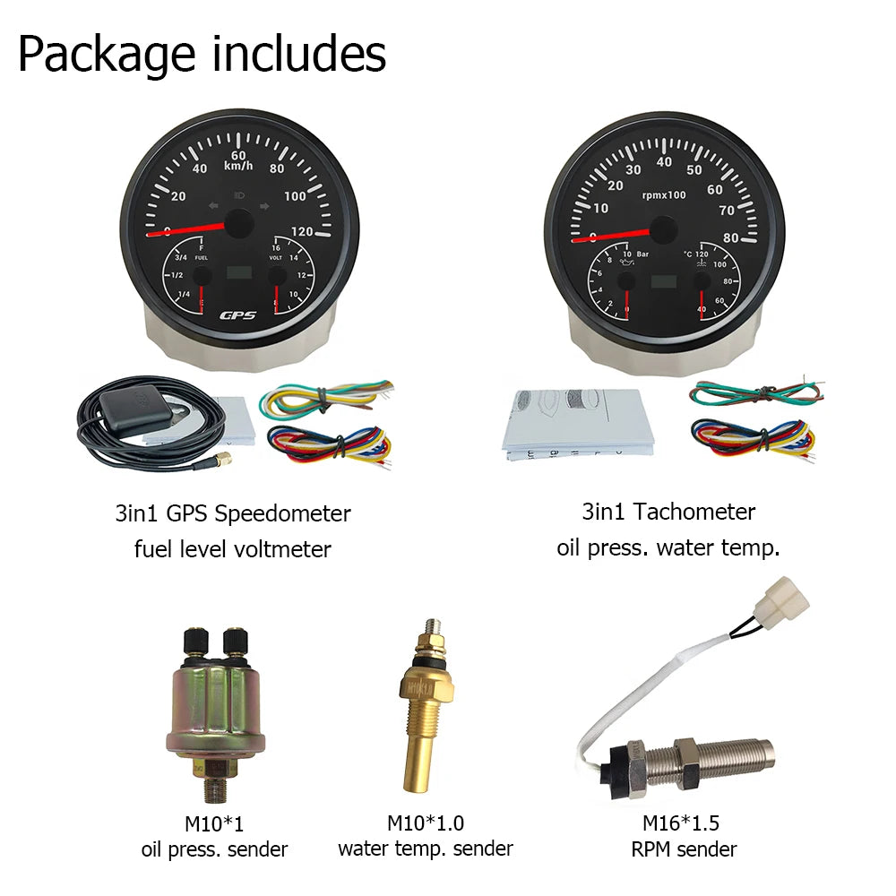 ELING 110mm Car 3in1 Multifunctional GPS Speedometer 120K 200K with Tachometer with Oil Pressure Water Temp Fuel Level Voltmeter