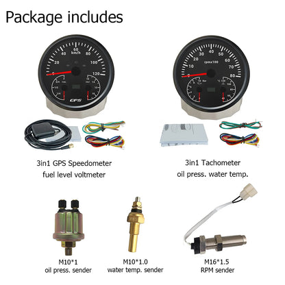ELING 110mm Car 3in1 Multifunctional GPS Speedometer 120K 200K with Tachometer with Oil Pressure Water Temp Fuel Level Voltmeter