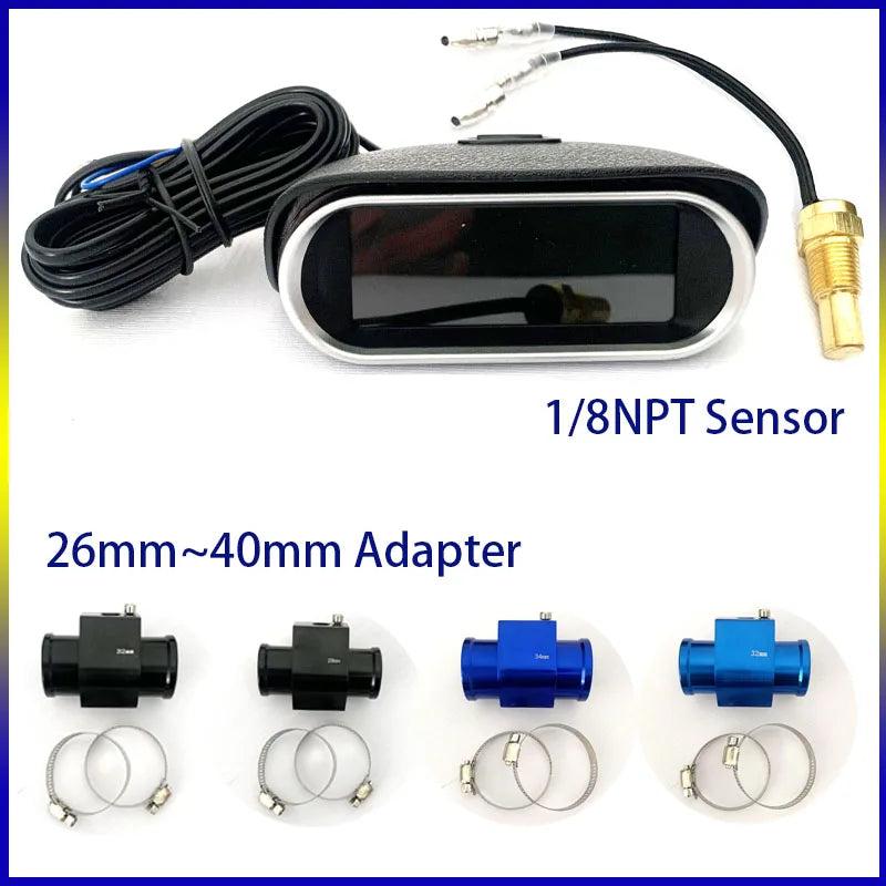 12V 24V Digital Water Temperature Gauge + Volt Water Temperature Sensor Head Plug Joint Pipe Sensor Radiator Hose Adapter 1/8NPT