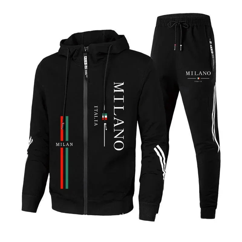 Men's Tracksuit Autumn Winter Daily Fashion Casual Quality Pullover Single Zipper Mens Sweatshirts Hoodies Pants Sports Outdoor