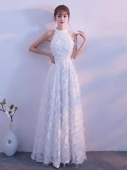 Elegant White Feather Evening Dress Hanging Neckline Engagement Birthday Adult Ceremony Ultra Fairy High End Long Skirt