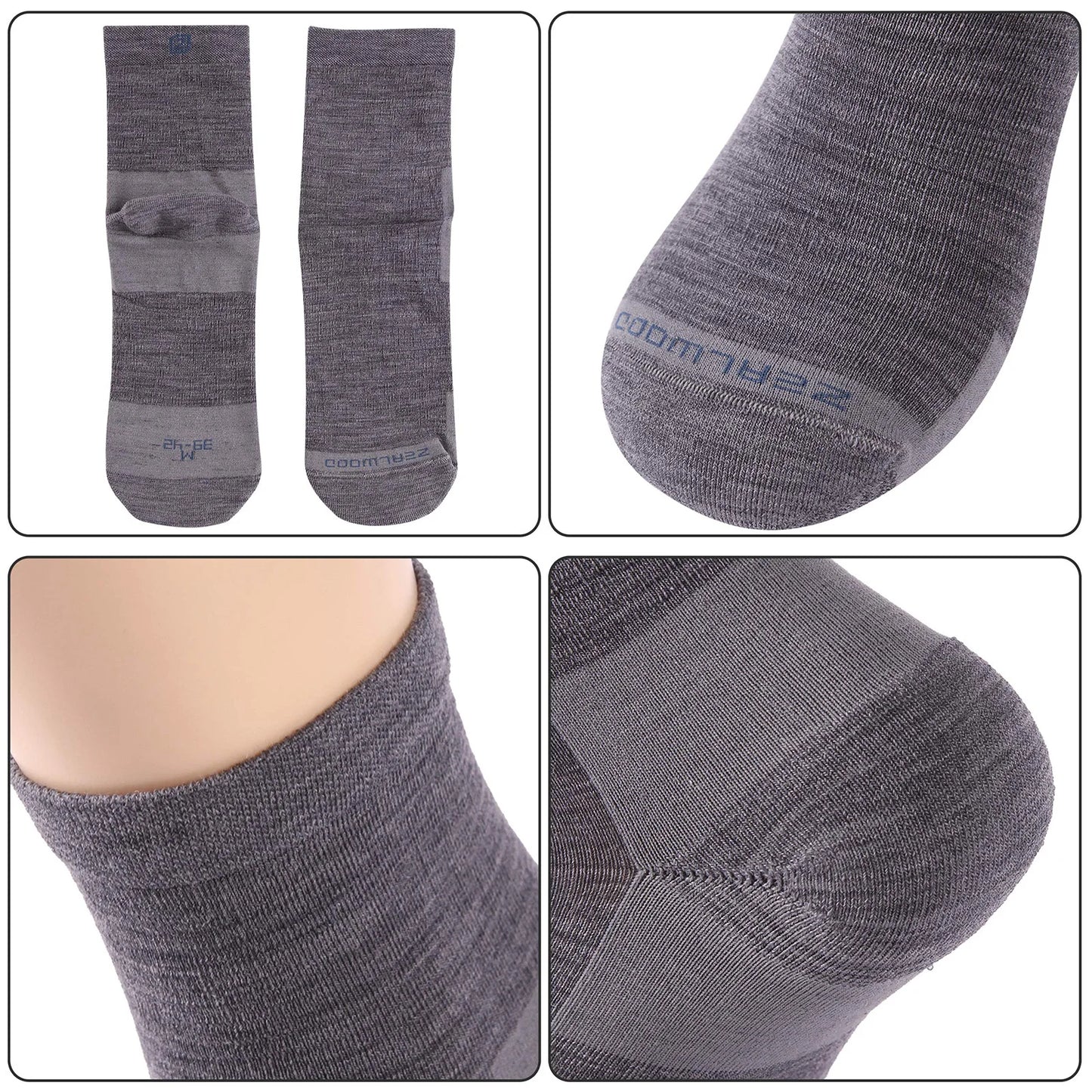 ZEALWOOD 3 Pairs Lifestyle Series Merino Wool Running Socks Men Women Crew Anti-blister Cushion Athletic Sock Ultra-Light Tennis