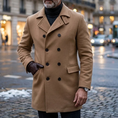 New Men's Trench Coat Double Breasted Winter Jacket Business Casual Men's Long Knee-length Jacket Street Wear Male Coats
