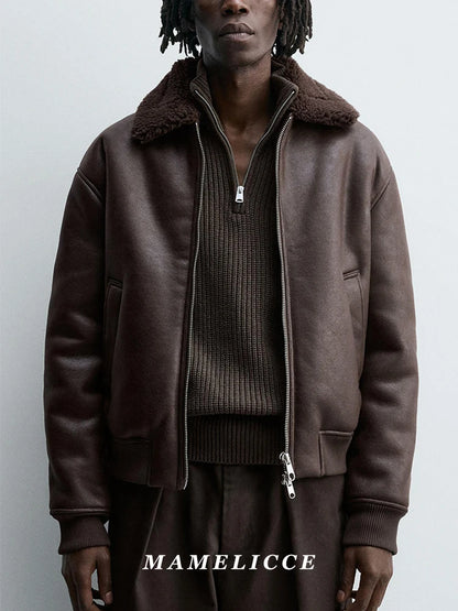 MAMELICCE Original design Synthetic lambswool Fur suede leather jackets for man Turn-down collar jackets for man leather coat