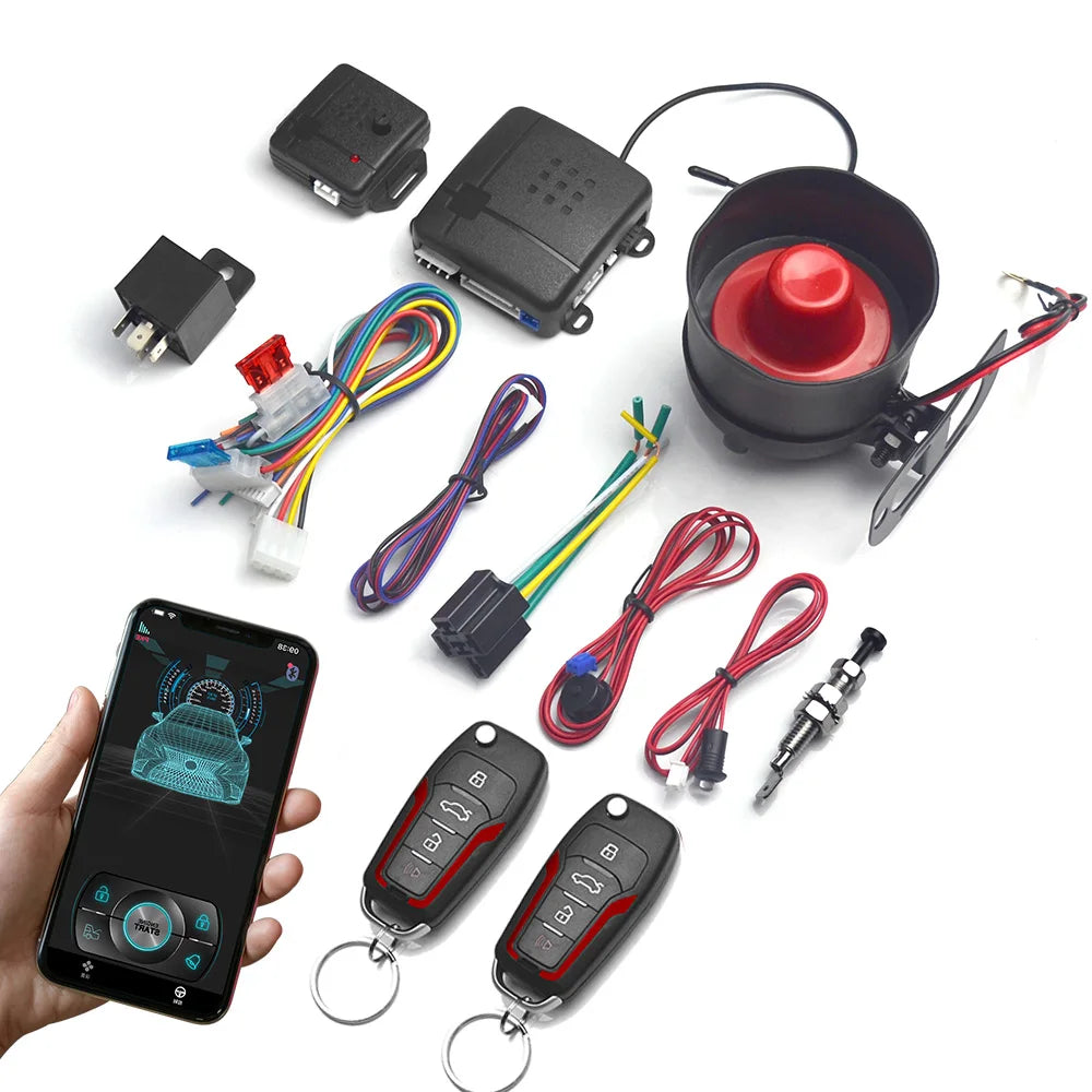 Universal Car Alarm System with Bluetooth App Control 2 Remote Keys Remote Door Locks Keyless Start System Accessories