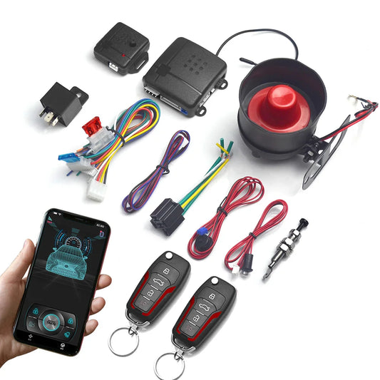 Universal Car Alarm System with Bluetooth App Control 2 Remote Keys Remote Door Locks Keyless Start System Accessories