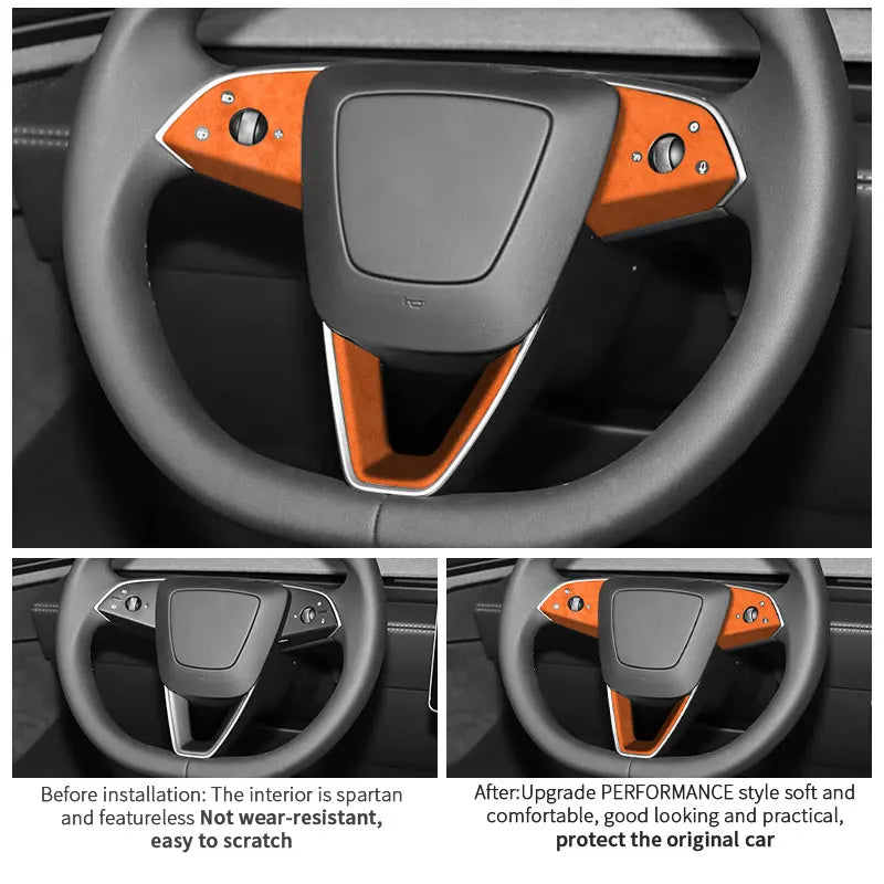 Made of Alcantara For Tesla Model 3 (2024-)/Model Y (2025-) Steering Wheel Trim Frame Sticker Car Interior Tuning Accessories