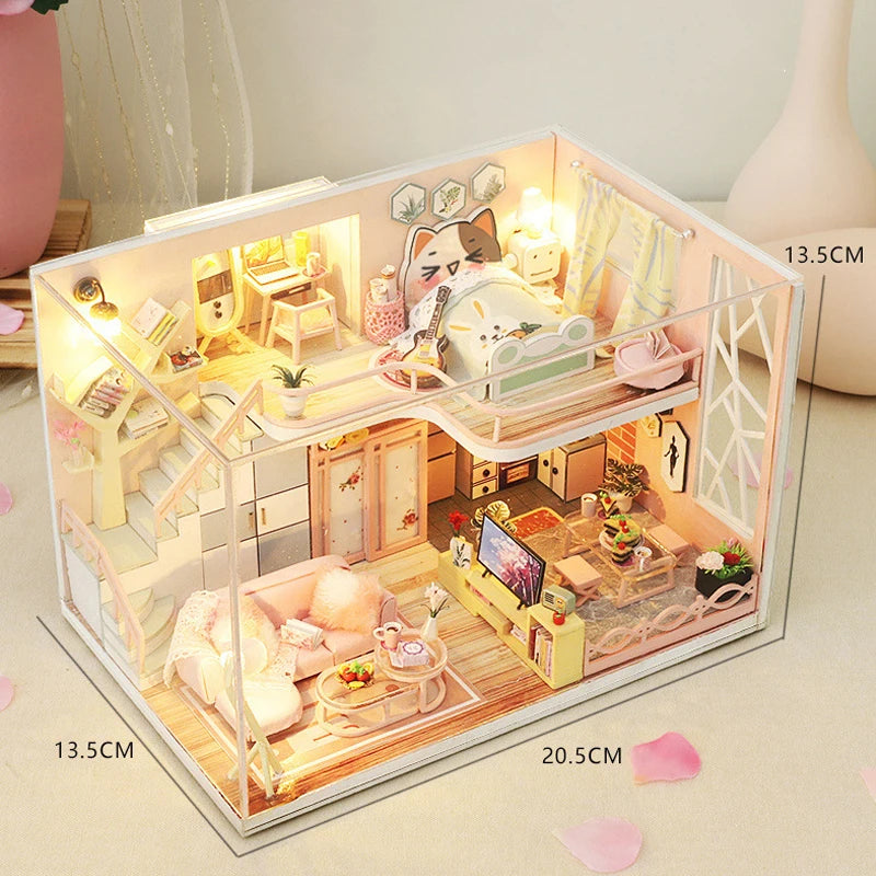 DIY Doll Houses Kits 3D Wooden Puzzles Mini Doll House Assembly Building Furniture Handmade Toys For Xmas Birthday Gifts