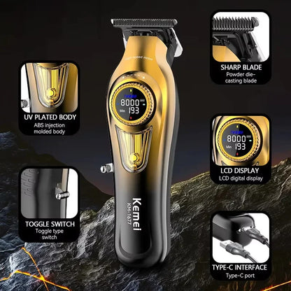 KEMEI Professional Men Women's Gift Barber Shears Electric Barber Shears High Speed Motor LCD Screen USB Charging KM-1677