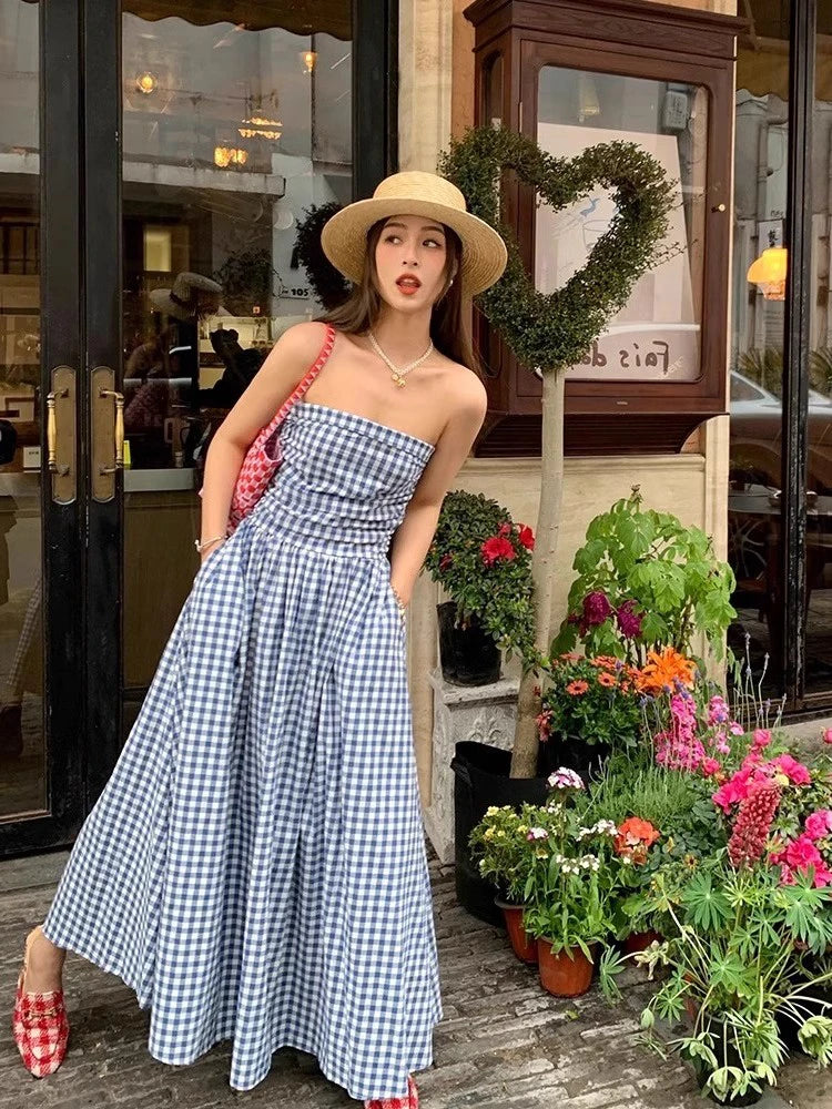 Thai Vacation Style Off-Shoulder Wrap Dress Women's Summer Design Sensation Waist-Cinching Tube Top Long Dress