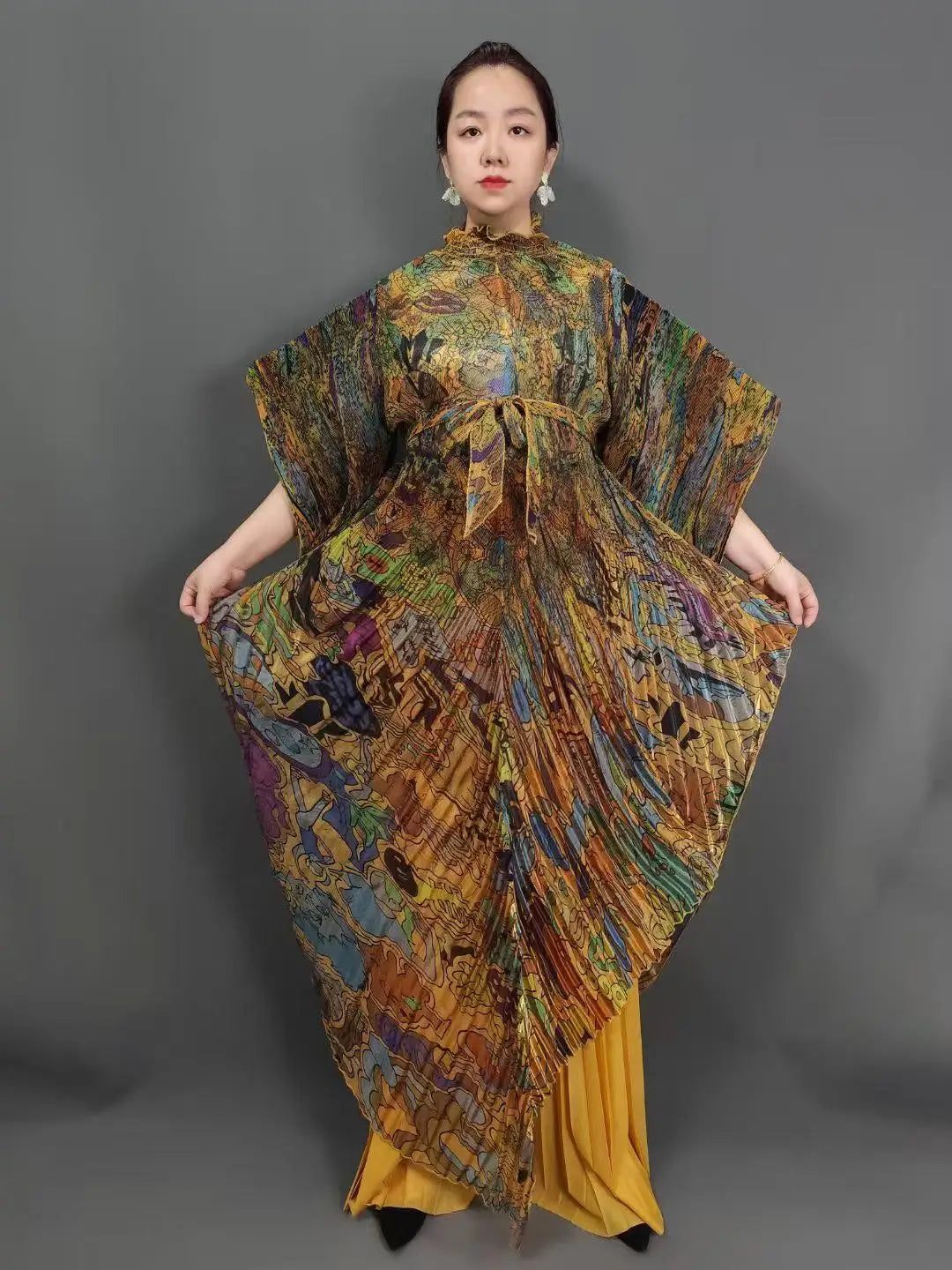 Miyake's New Heavy Industry Organza Printing Set Irregular Pants Loose Two-piece Sets Women's Clothing 2025 Summer New