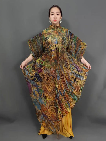 Miyake's New Heavy Industry Organza Printing Set Irregular Pants Loose Two-piece Sets Women's Clothing 2025 Summer New