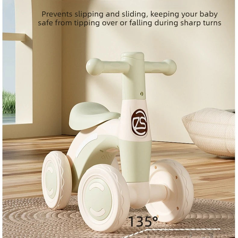 4-Wheel Anti-Tip Baby Balance Bike Silent Glider Walker No Pedal Toddler Ride-On Toy for Boys Girls 1-3 Years Kids Training Gift