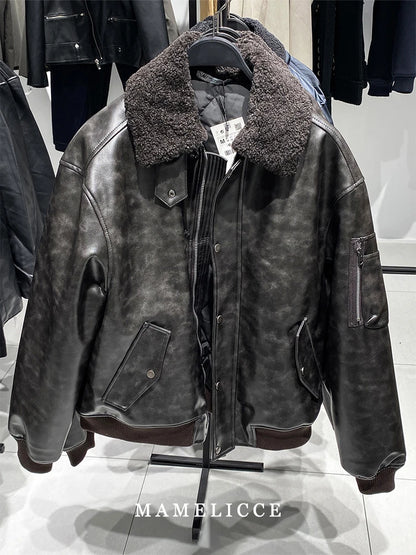 MAMELICCE Original design Removable fur collar jacket Thickened Casual coat Men's clothing Vintage leather jackets overcoats