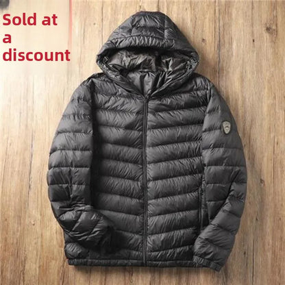 Lightweight Casual Hooded down Jacket Short Pure Color Men's Cotton Coat Warm Stylish Slim Fit Regular Length Spring Season