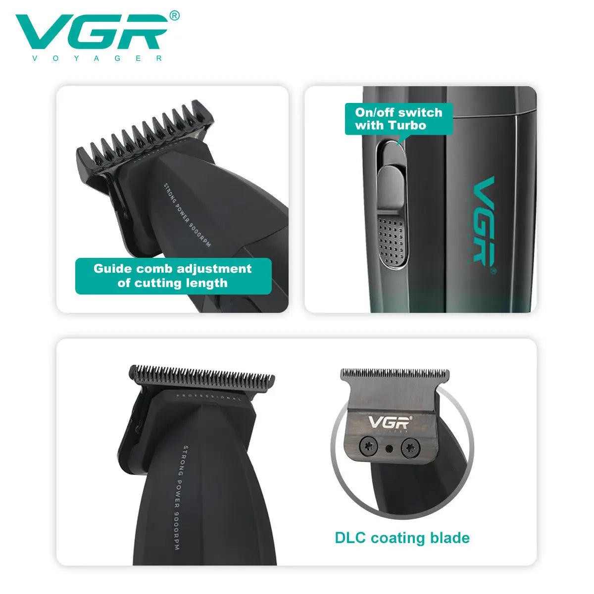 VGR V-906 Hair Salon Home Hair Trimmer Gradient Metal Body Hair Clipper Hair Carving LED Intelligent Digital Display Electric Pu