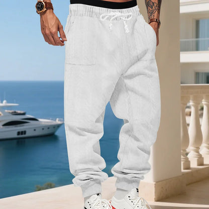 American Heavyweight Jacquard Jogger Pants, Loose Fit, Cuffed Ankle, Casual Sports Trousers for Men, Autumn & Winter