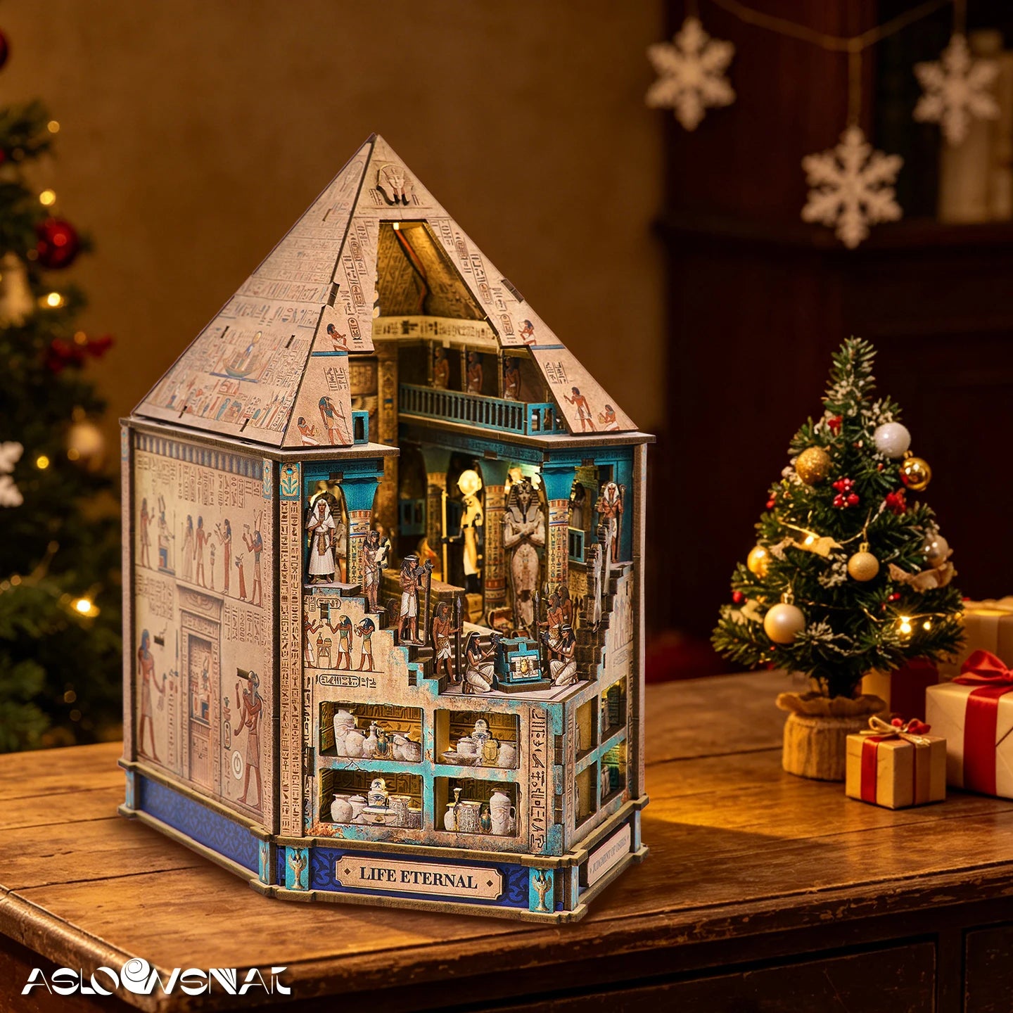 Book Nook Kit  3D Wooden Puzzle Egyptian Pharaoh MummyDIY Miniature Dollhouse Pyramid Model Building Home Decoration Gifts