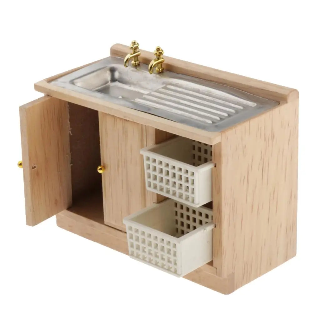 1:12 Dollhouse Mini Furniture Kitchen Cupboard Bathroom Wash Basin Cabinet Toys