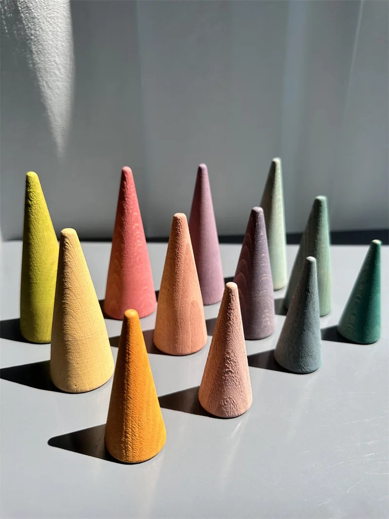 Kids Large Wood Building Rollers Pastel Blocks Stain Lime Stacking Cylinders Forest Trees Rings  Educational Creative Toys