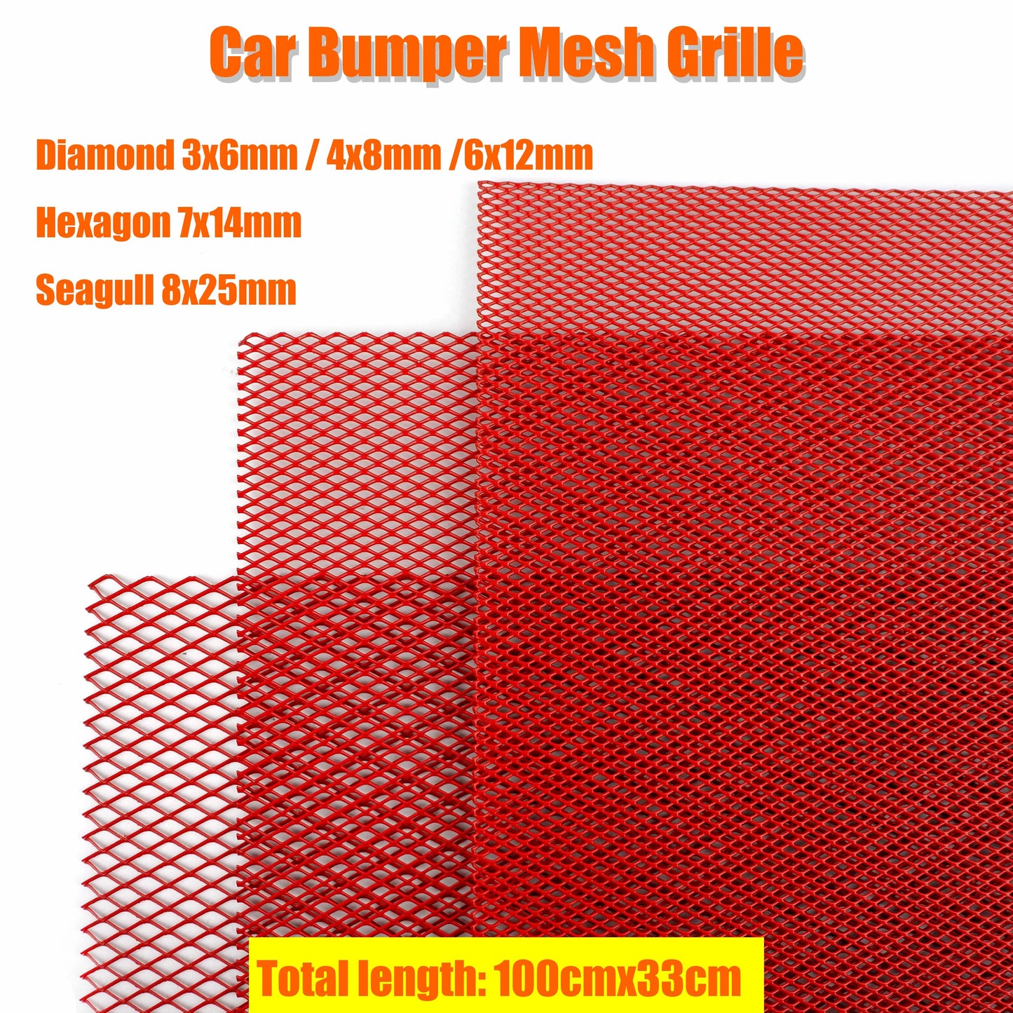 100x33cm Aluminium Racing Car Bumper Grille Grill Mesh Net Vent Red Tuning Universal Protector Caravan Camper Home Garden