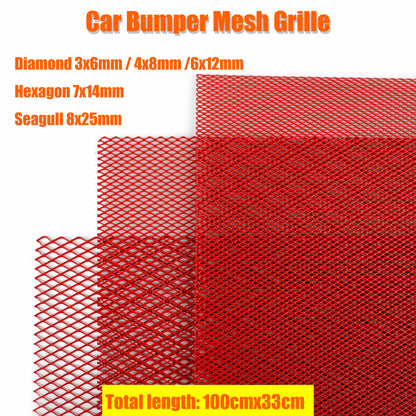 100x33cm Aluminium Racing Car Bumper Grille Grill Mesh Net Vent Red Tuning Universal Protector Caravan Camper Home Garden