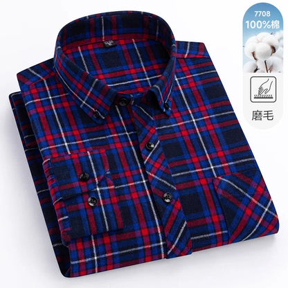 New Flannel Plaid Long Sleeve Men Casual Shirts Autumn Winter Fashion Plus Size Regular Fit Smart Dress Shirts Daily Clothes Top