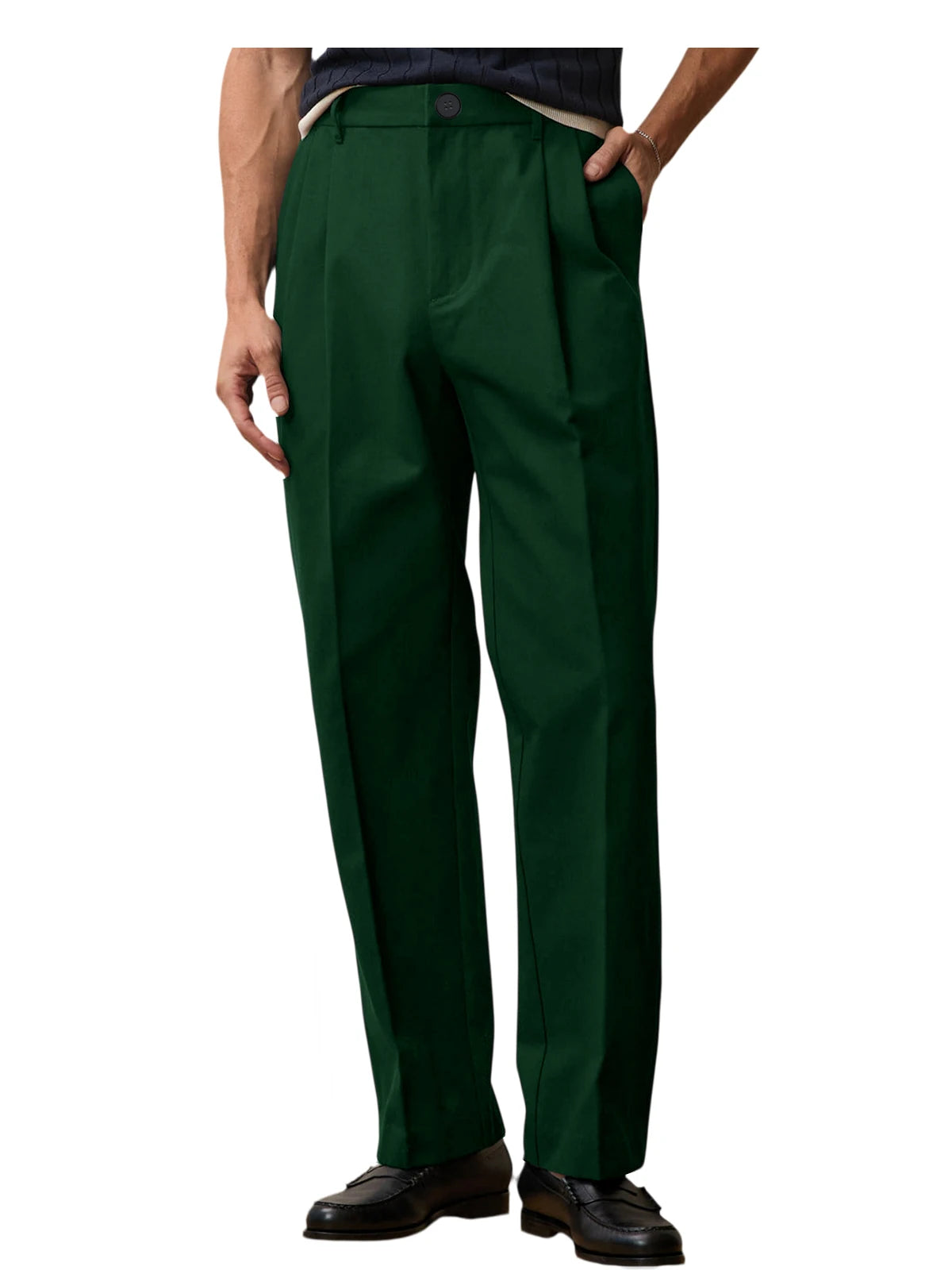 Men High Waist Pleated Suit Pants Straight Wide Leg Loose Fit Trousers Breathable Lightweight Business Office Formal Wear