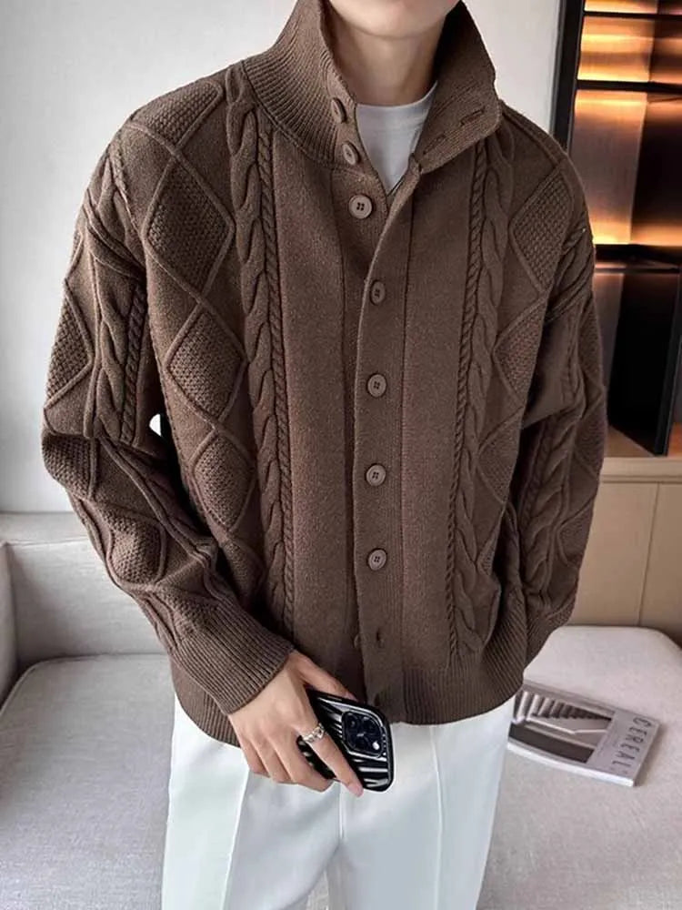 Cashmere knitted cardigan jacket men's spring and autumn high-end jacquard casual men's sweater new