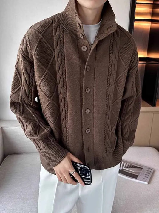 Cashmere knitted cardigan jacket men's spring and autumn high-end jacquard casual men's sweater new