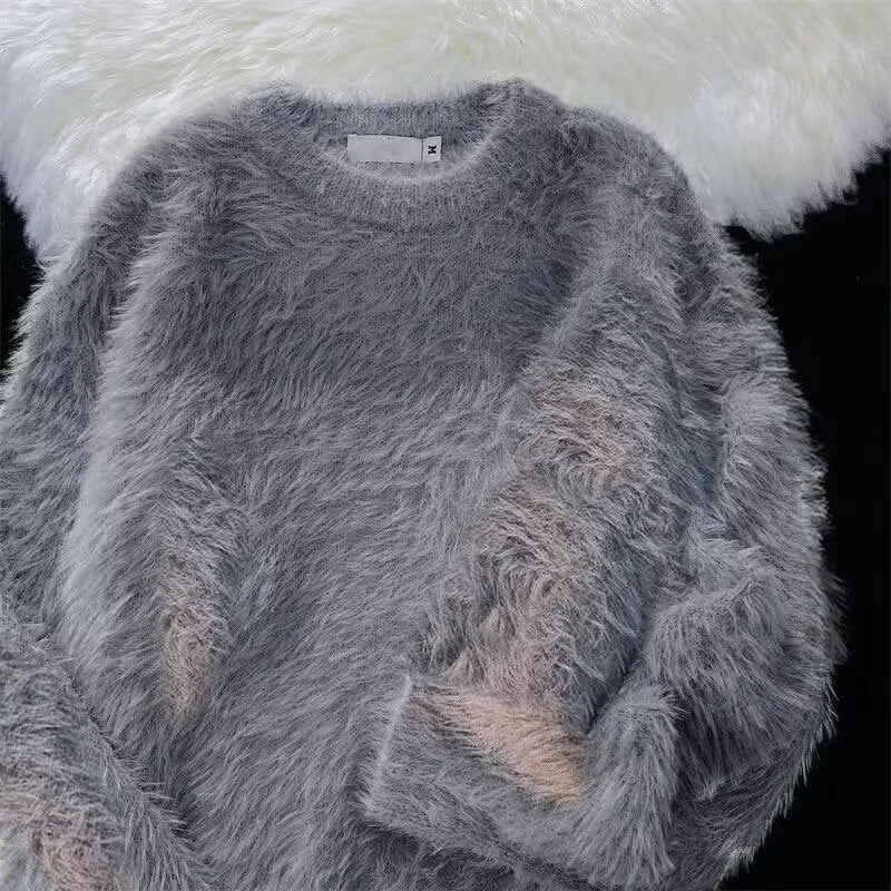 Warm Loose Men's Knitted Sweater Soft Fluffy round Neck Casual Winter Fashion Thick Long Sleeve Youth Style  Color