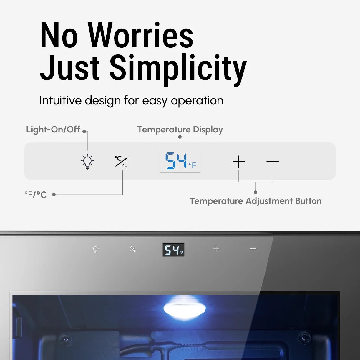 34 Bottle Single Zone Compressor Wine Cooler, Freestanding Wine Refrigerator Digital Touch Control 37-65°F Blue Interior Light Wine Storage Cabinet for Home Bar