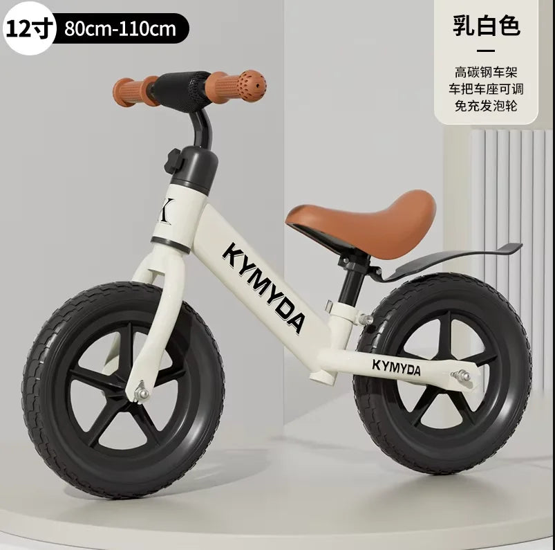KYMIDA Balance Bike No Pedal Gliding Bike Adjustable Height High Carbon Steel Frame Integrated Hub Solid Tires Outdoor Sport