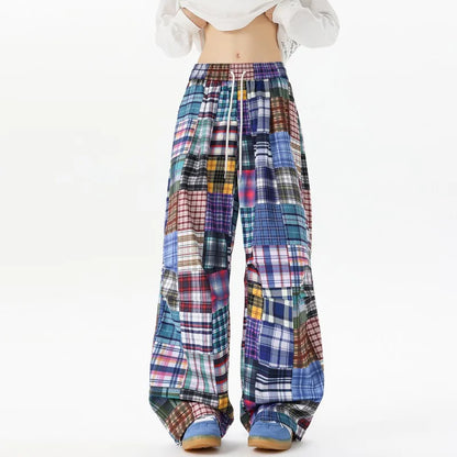 LEOSOXS American-style wasteland-inspired patchwork pants, cool and laid-back wide-leg pants, hip-hop loose casual pants for men